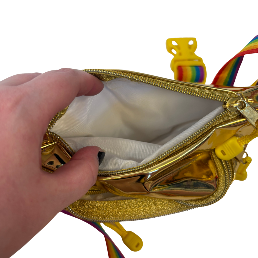 Tipsy Elves Pride Gold Metallic Fanny Pack with Rainbow Strap