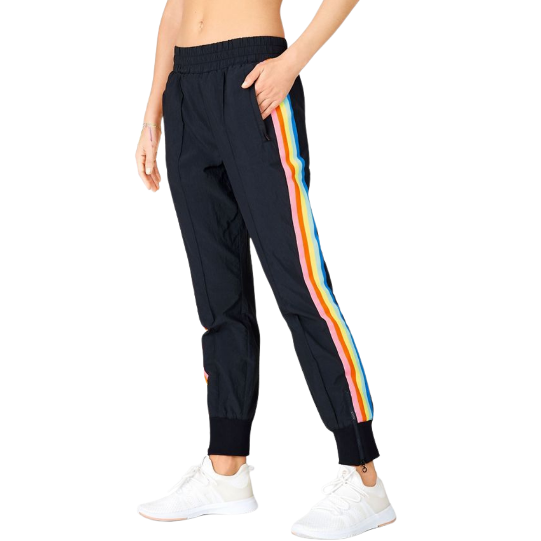 Fabletics Black Track Pants with Neon Stripes