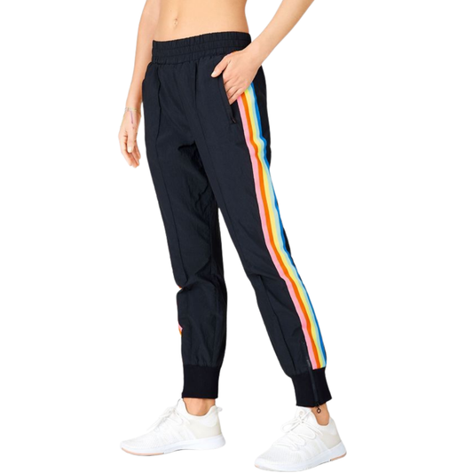 Fabletics Black Track Pants with Neon Stripes