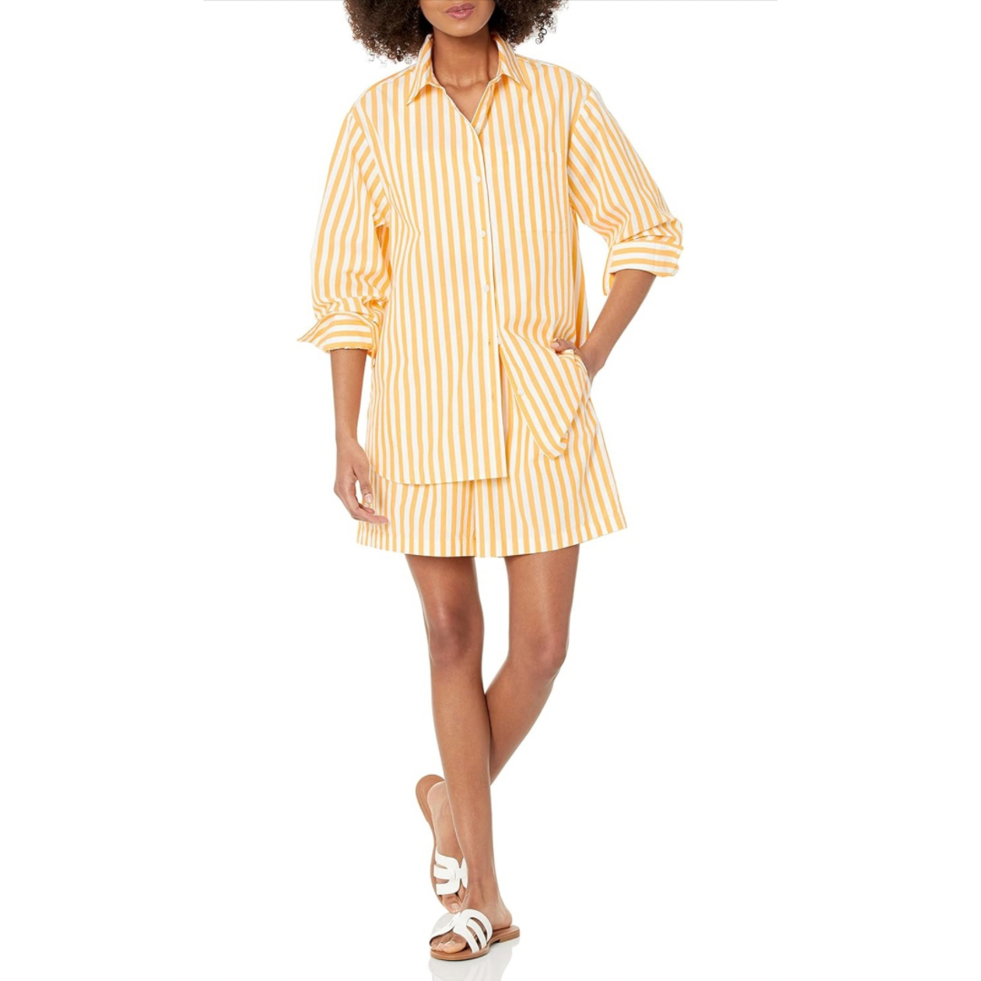 Yellow Striped Button Down and Shorts Coord