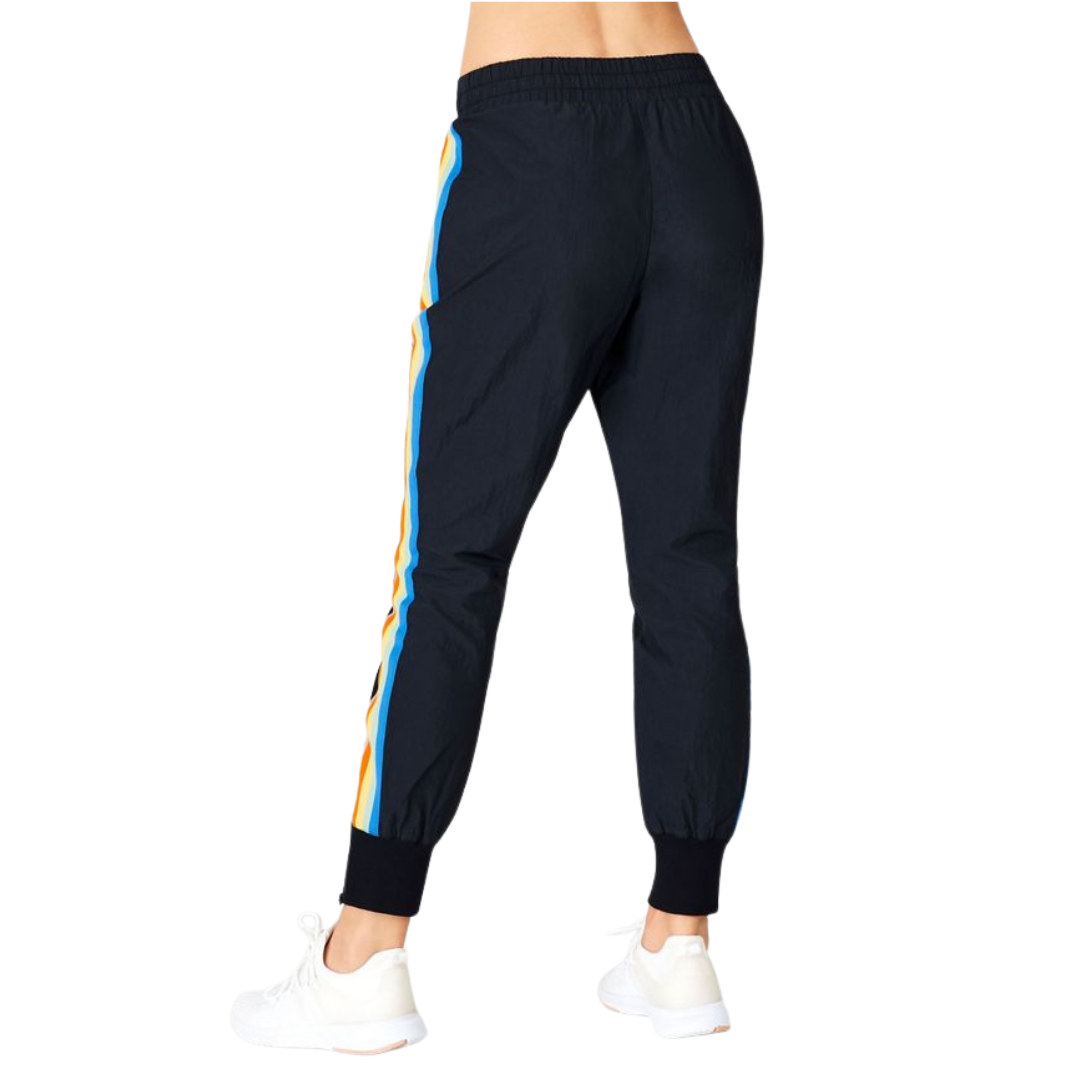 Fabletics Black Track Pants with Neon Stripes