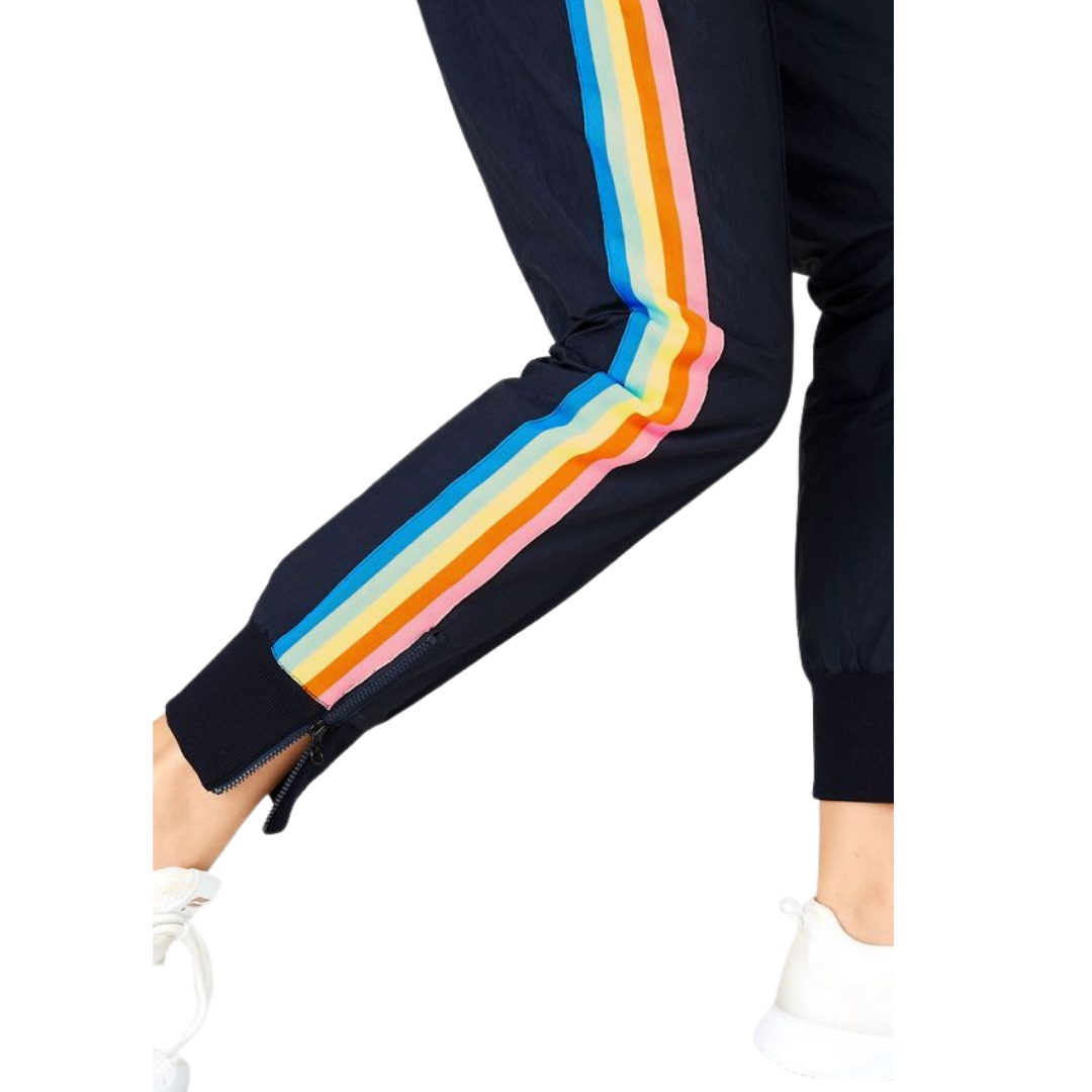 Fabletics Black Track Pants with Neon Stripes