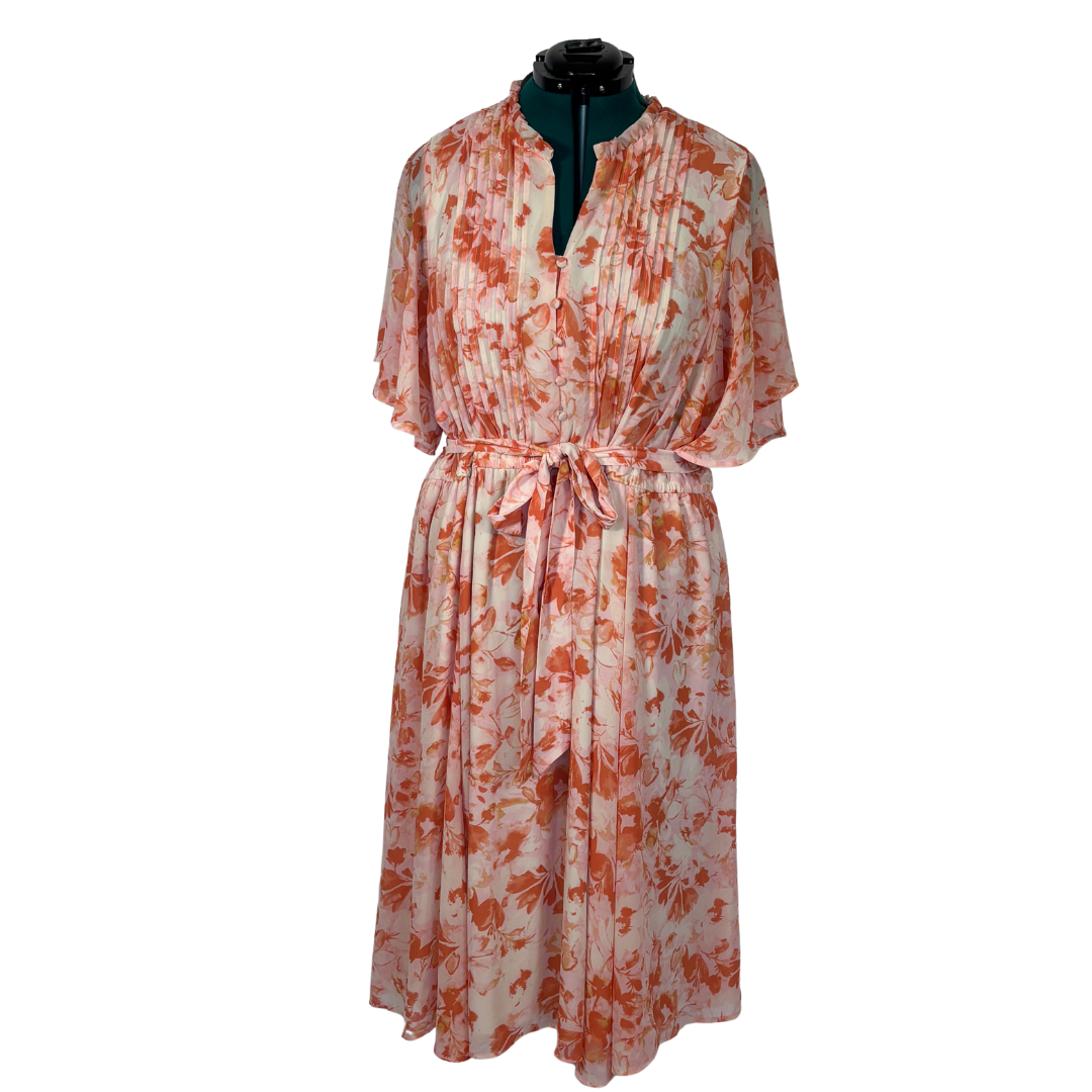 Torrid Peachy Pink Floral Pleated Button Front Dress with Pockets
