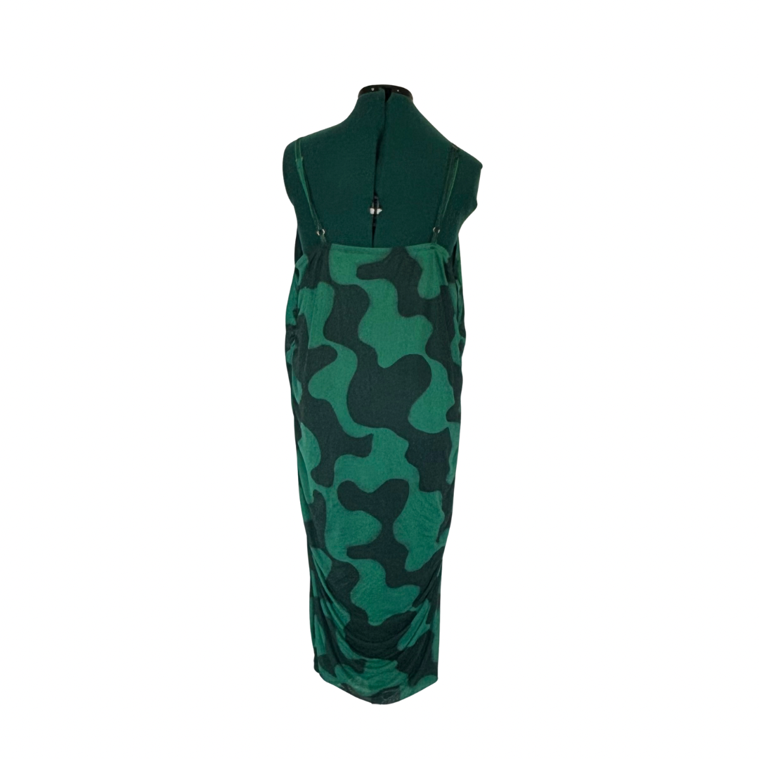 Green Squiggly Print Cowl Neck Midi Dress