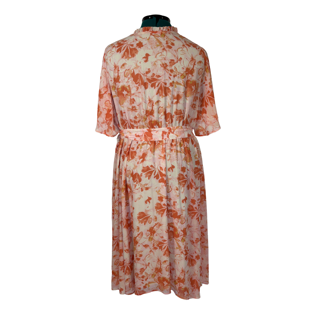 Torrid Peachy Pink Floral Pleated Button Front Dress with Pockets
