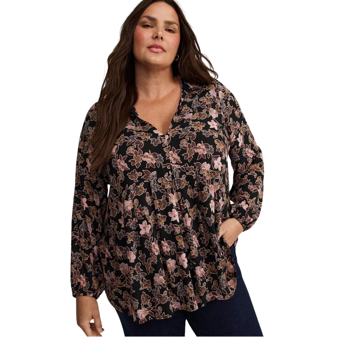 Torrid Dark Moody Floral Collared Tunic Top