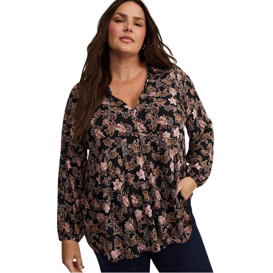Torrid Dark Moody Floral Collared Tunic Top