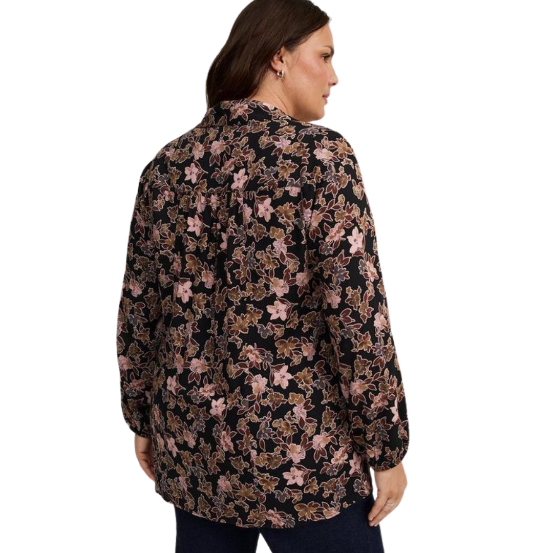 Torrid Dark Moody Floral Collared Tunic Top