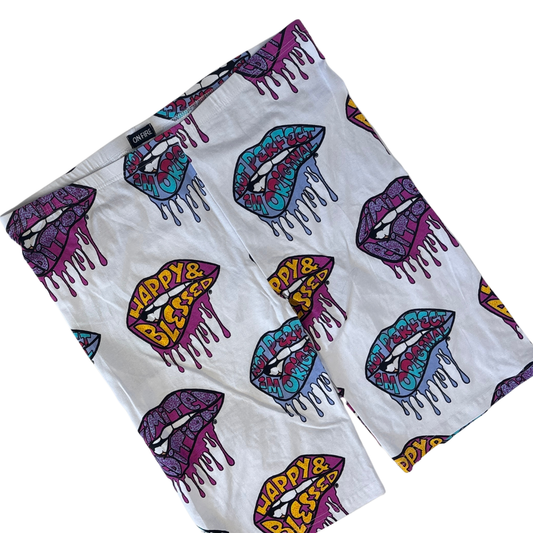 On Fire Graffiti Lip Print Bike Shorts