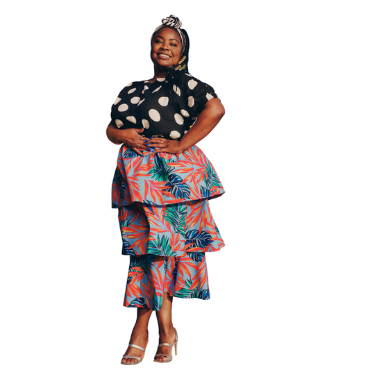 Tabitha Brown for Target Tropical Print Tiered Ruffle Midi Skirt