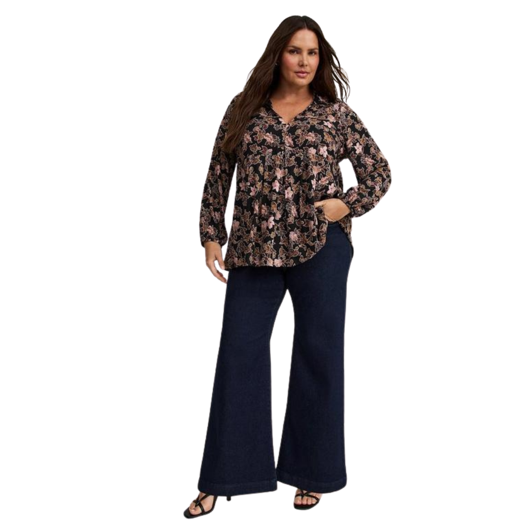 Torrid Dark Moody Floral Collared Tunic Top