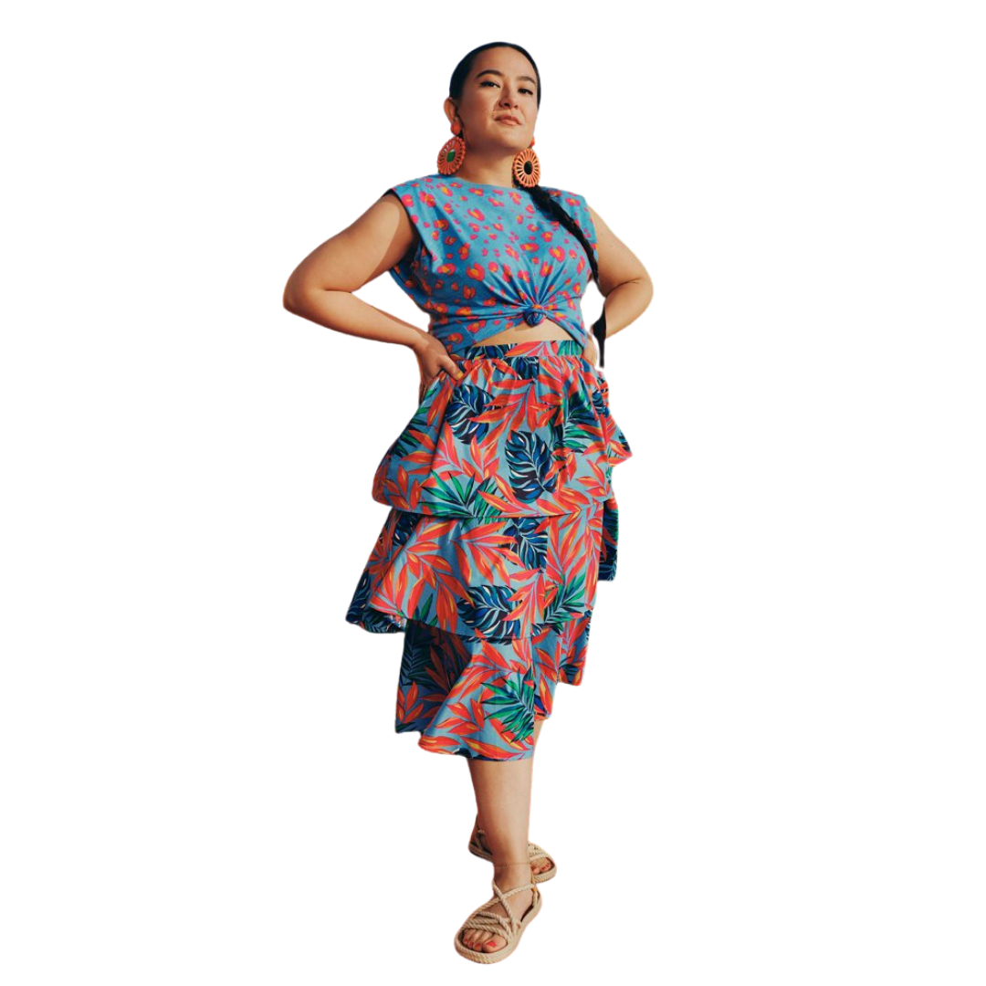 Tabitha Brown for Target Tropical Print Tiered Ruffle Midi Skirt