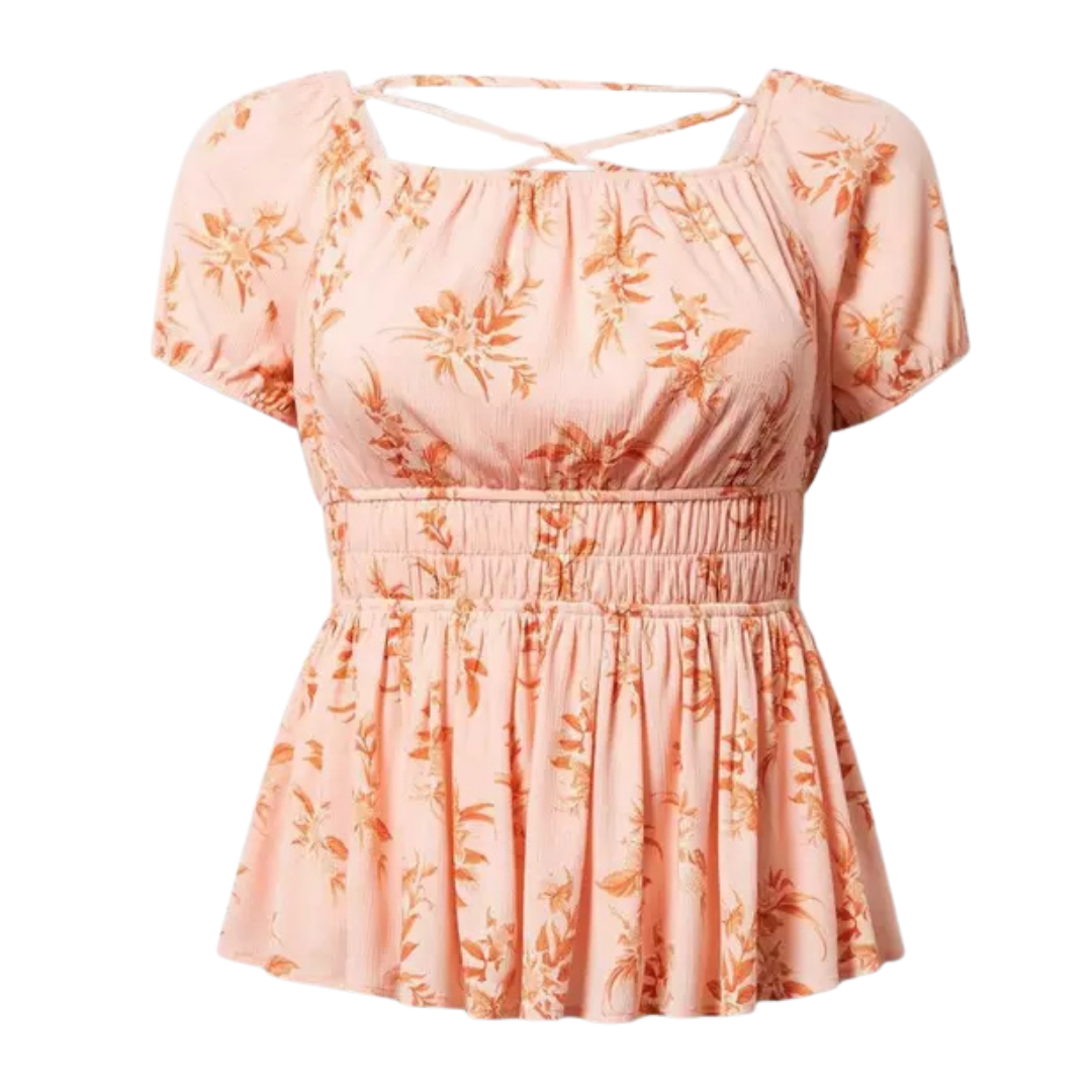 Torrid Pale Pink and Orange Floral Babydoll Top with Corset Detail
