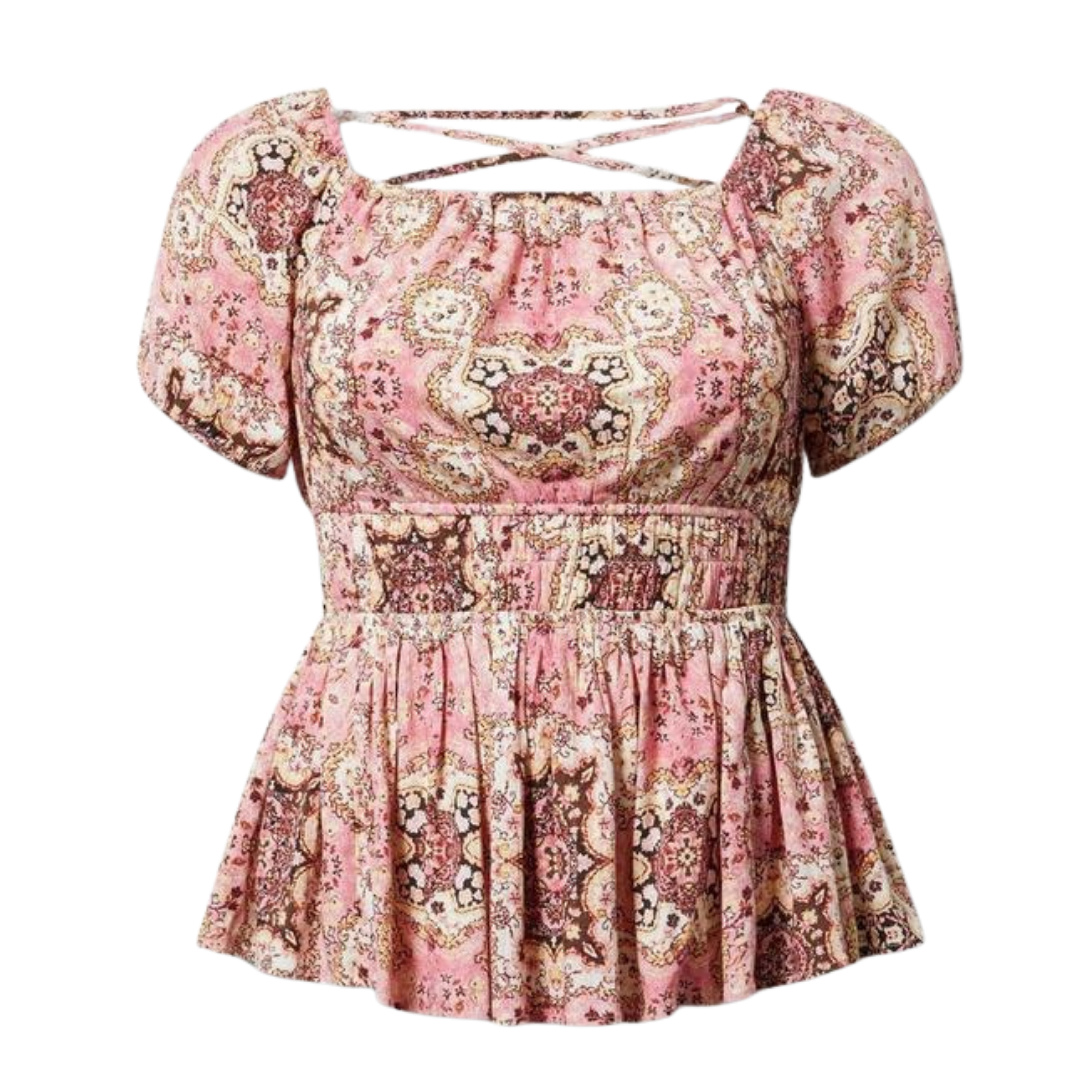 Torrid Pink Paisley Babydoll Top with Corset Detail