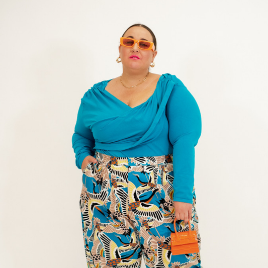 Teal Long Sleeve Shirt with Draping Details NWT