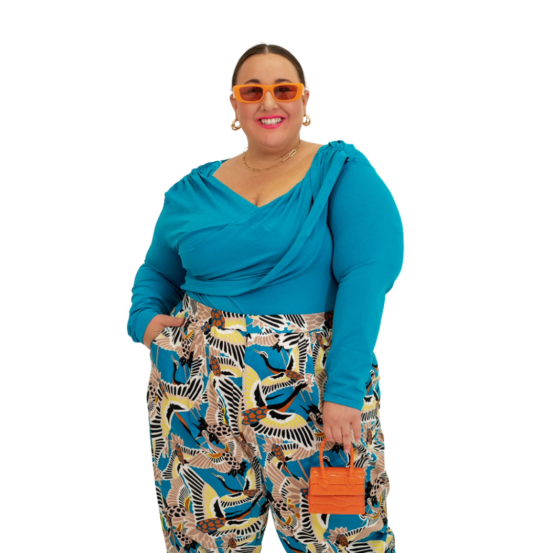 Teal Long Sleeve Shirt with Draping Details NWT