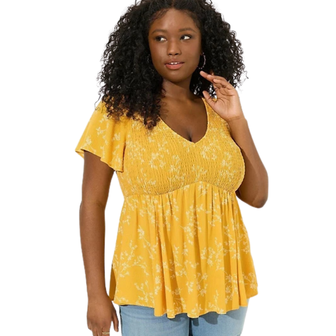 Torrid Mustard Yellow Floral Babydoll Top