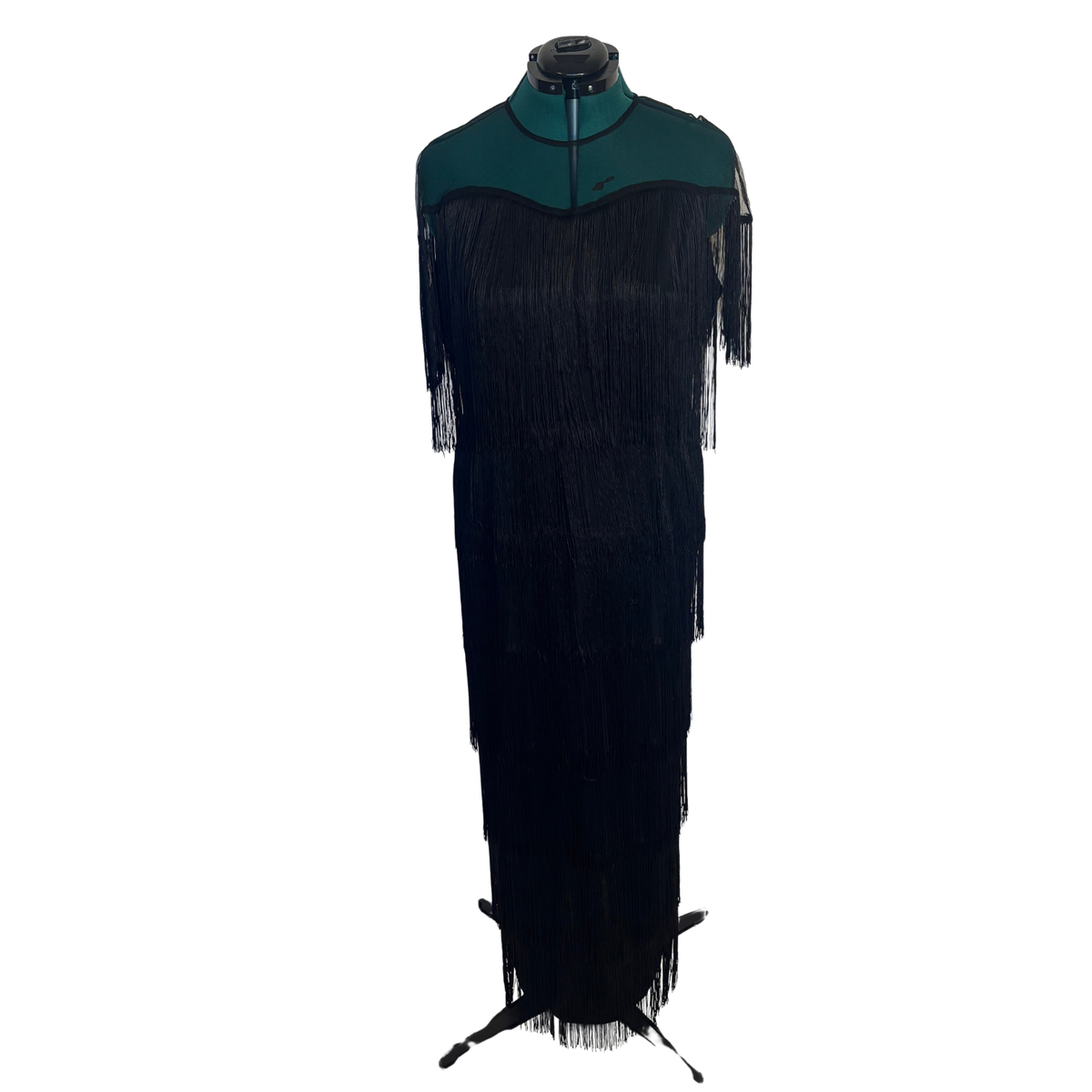 Black Fringe Ankle Length Dress NWT