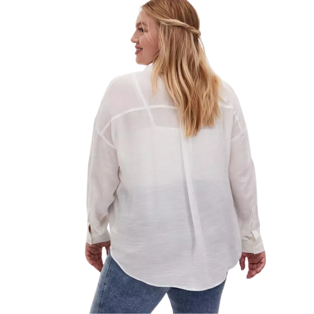 Torrid White Lightweight Long Sleeve Button Down Top