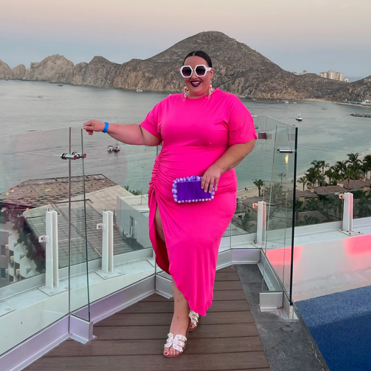 Pink Short Sleeve Midi Dress