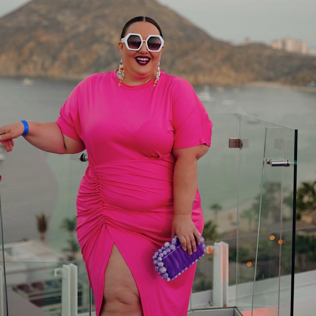Pink Short Sleeve Midi Dress