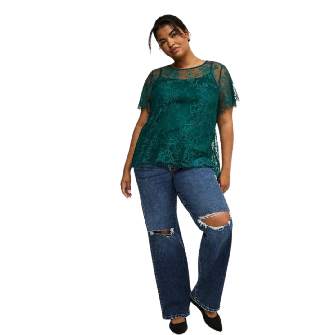 Torrid Green Lace Overlay Shirt with Matching Cami