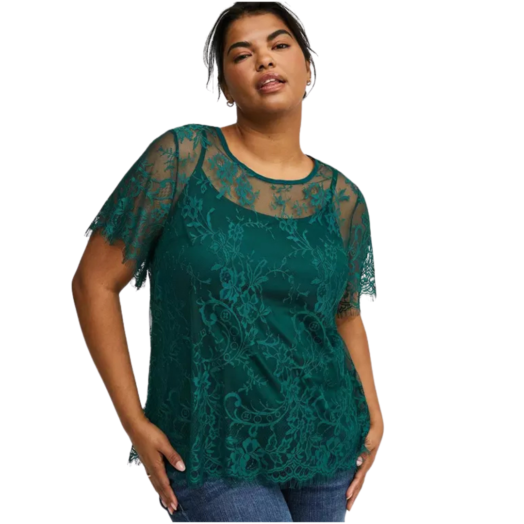 Torrid Green Lace Overlay Shirt with Matching Cami