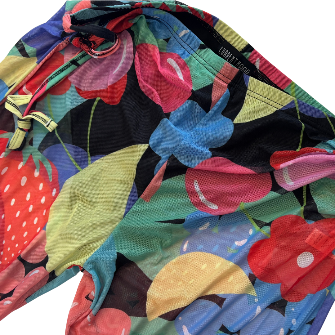 Current Mood Rainbow Fruit Print Mesh Bell Bottom Pants NWT