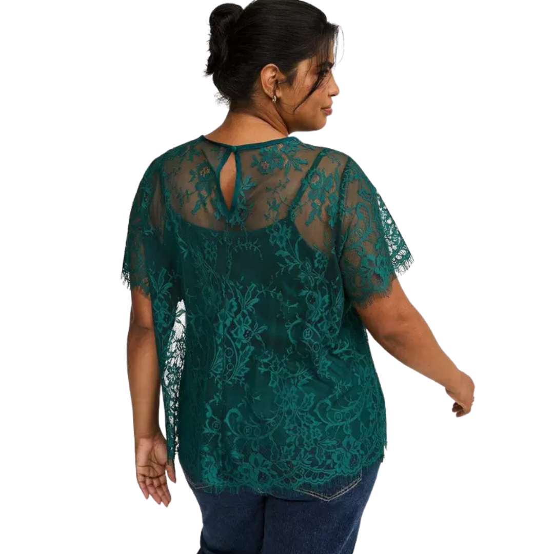 Torrid Green Lace Overlay Shirt with Matching Cami