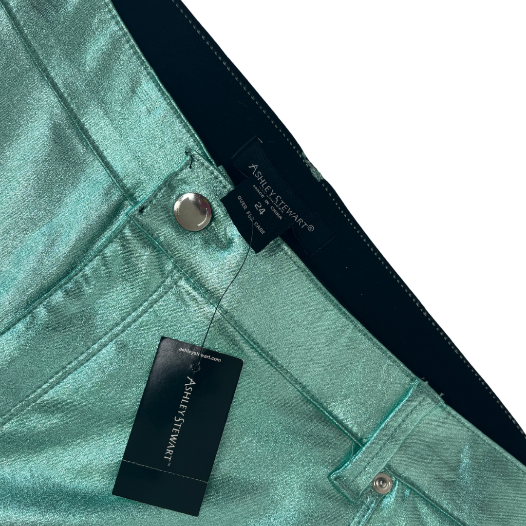 Mint Green Metallic "Denim" Pants NWT