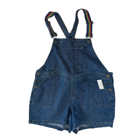 Lane Bryant Denim Short Overalls with Rainbow Straps NWT
