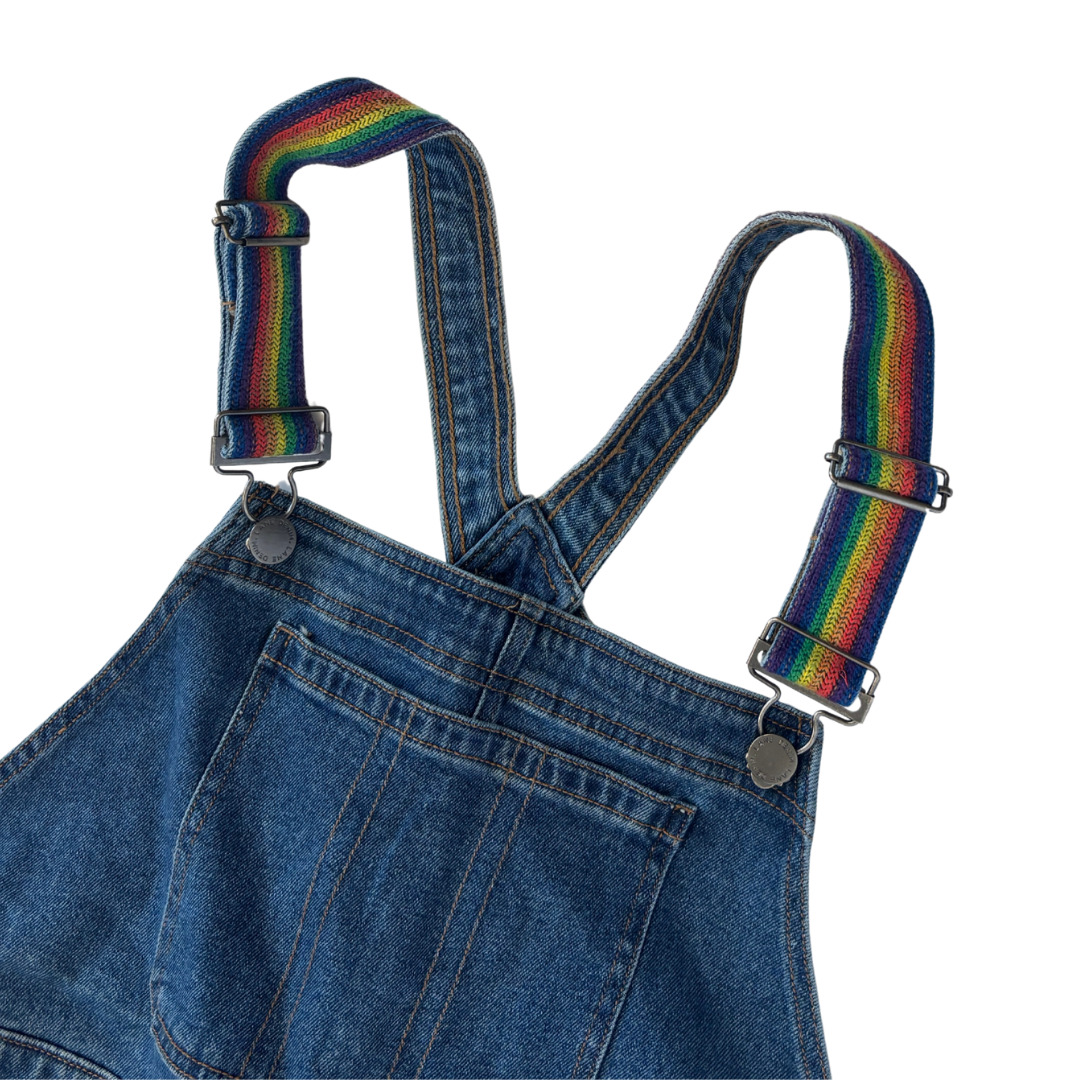 Lane Bryant Denim Short Overalls with Rainbow Straps NWT