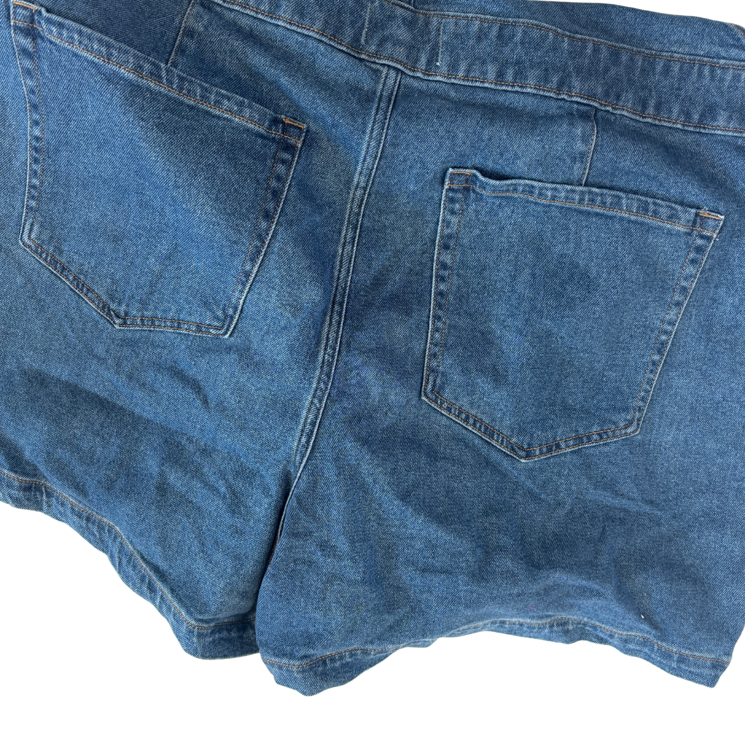 Lane Bryant Denim Short Overalls with Rainbow Straps NWT