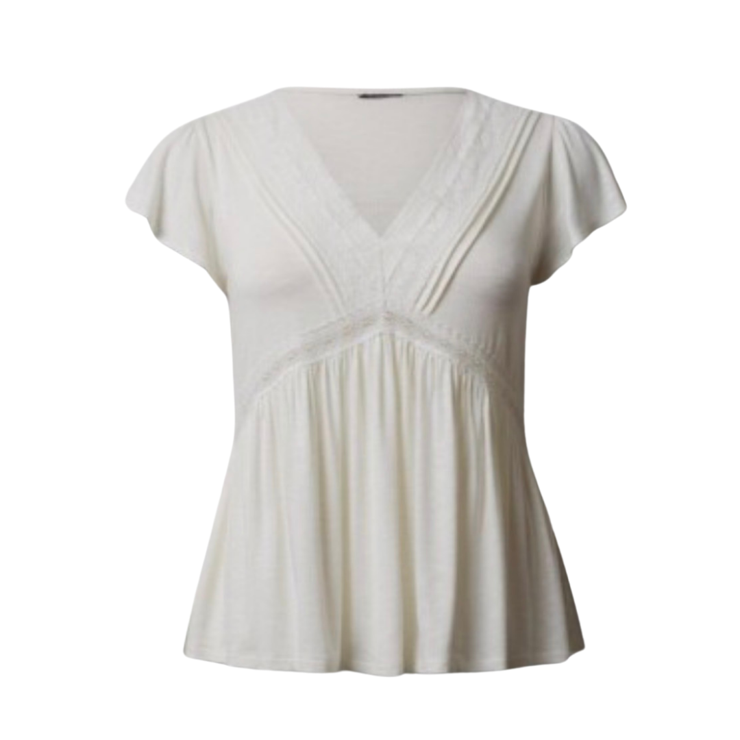 Torrid White V Neck Babydoll Top with Crochet Lace Details