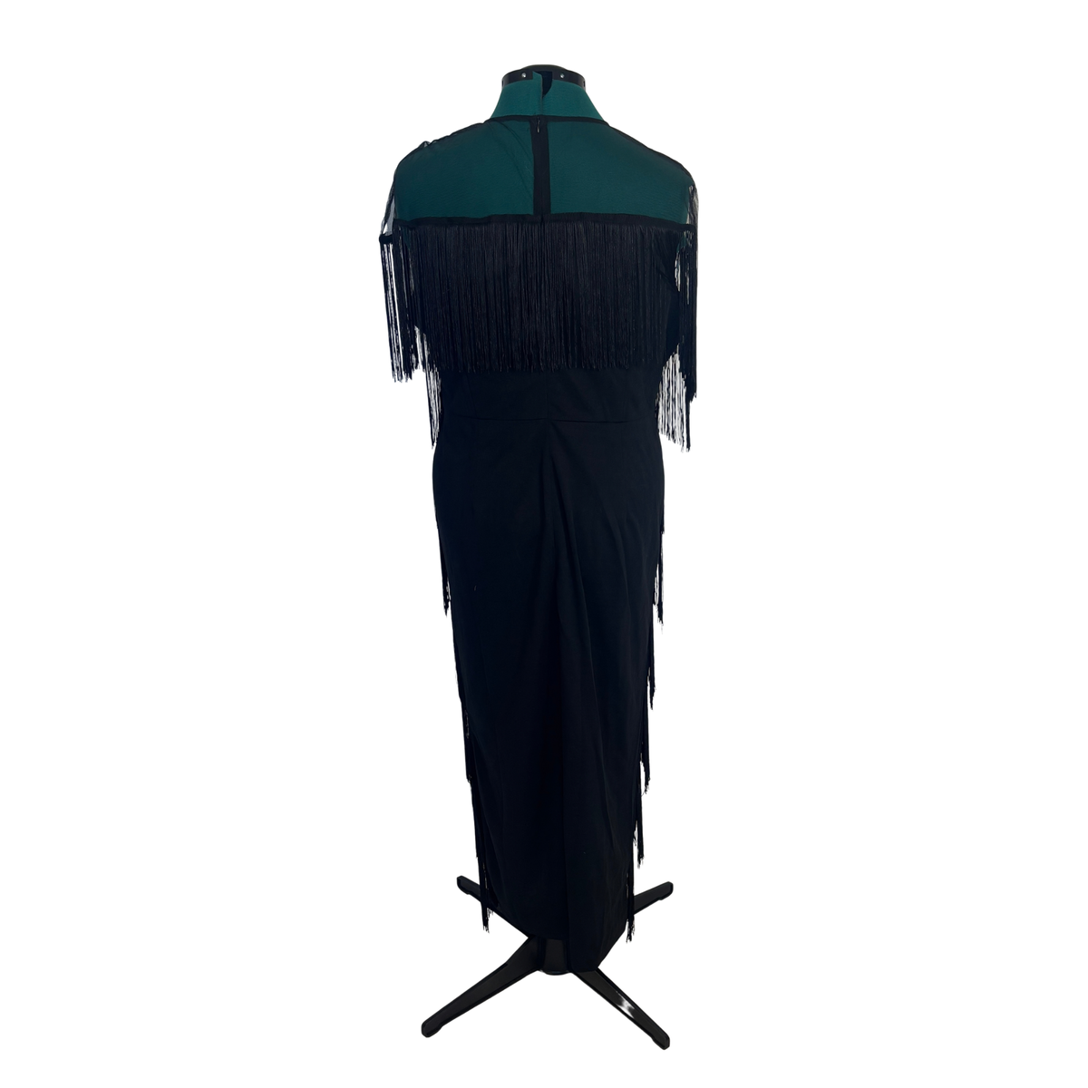 Black Fringe Ankle Length Dress NWT