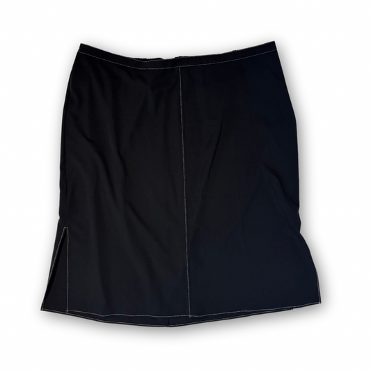 Vintage Black Midi Skirt with White Top Stitching