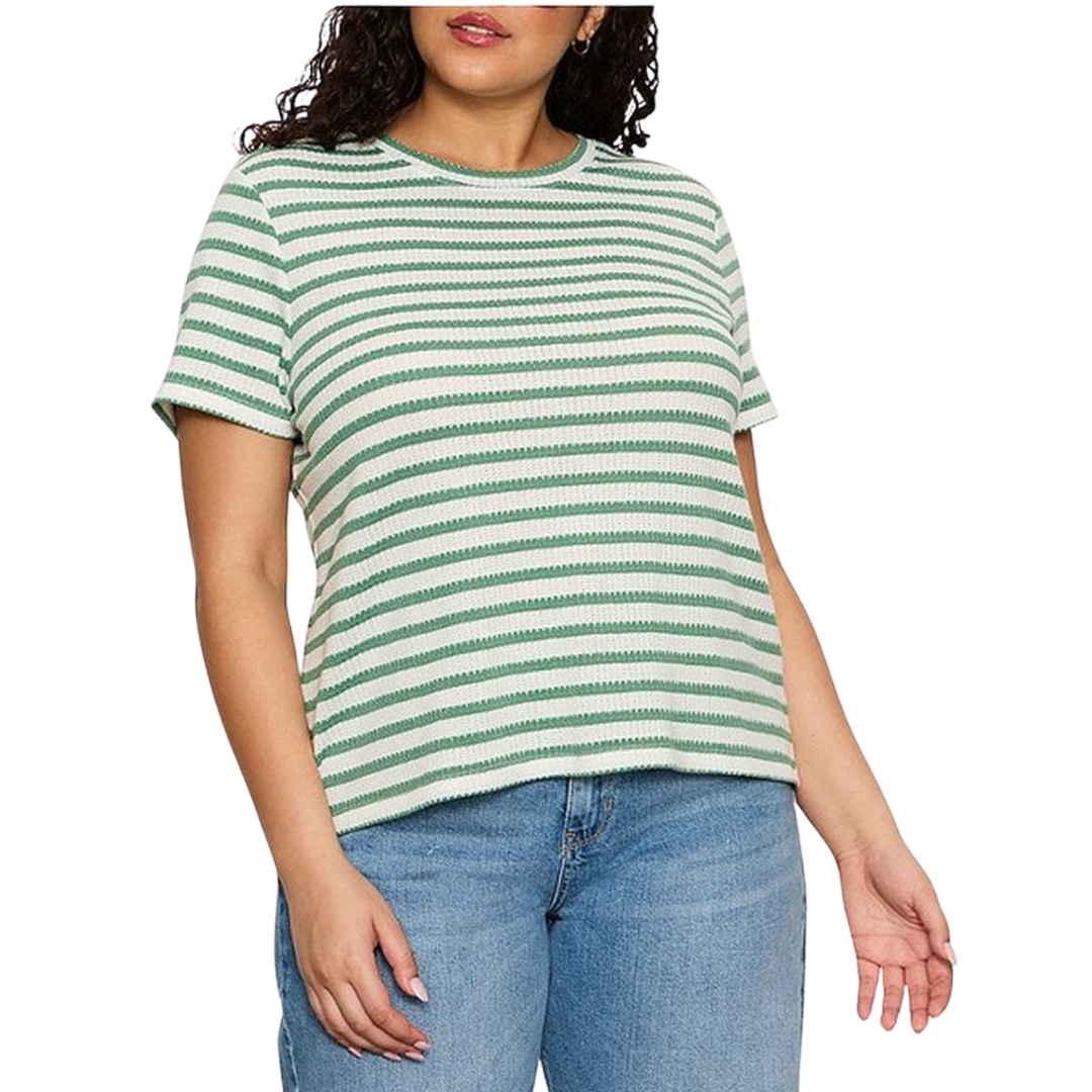 Torrid Green and Cream Stripe Textured Short Sleeve Shirt
