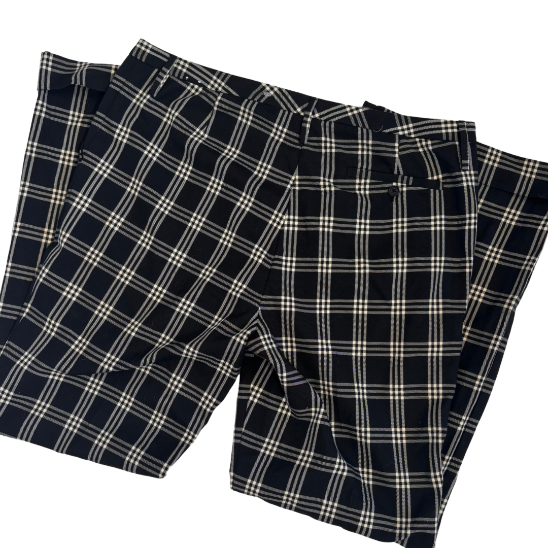 Tommy Hilfiger Black and White Windowpane Plaid Wide Leg Pants