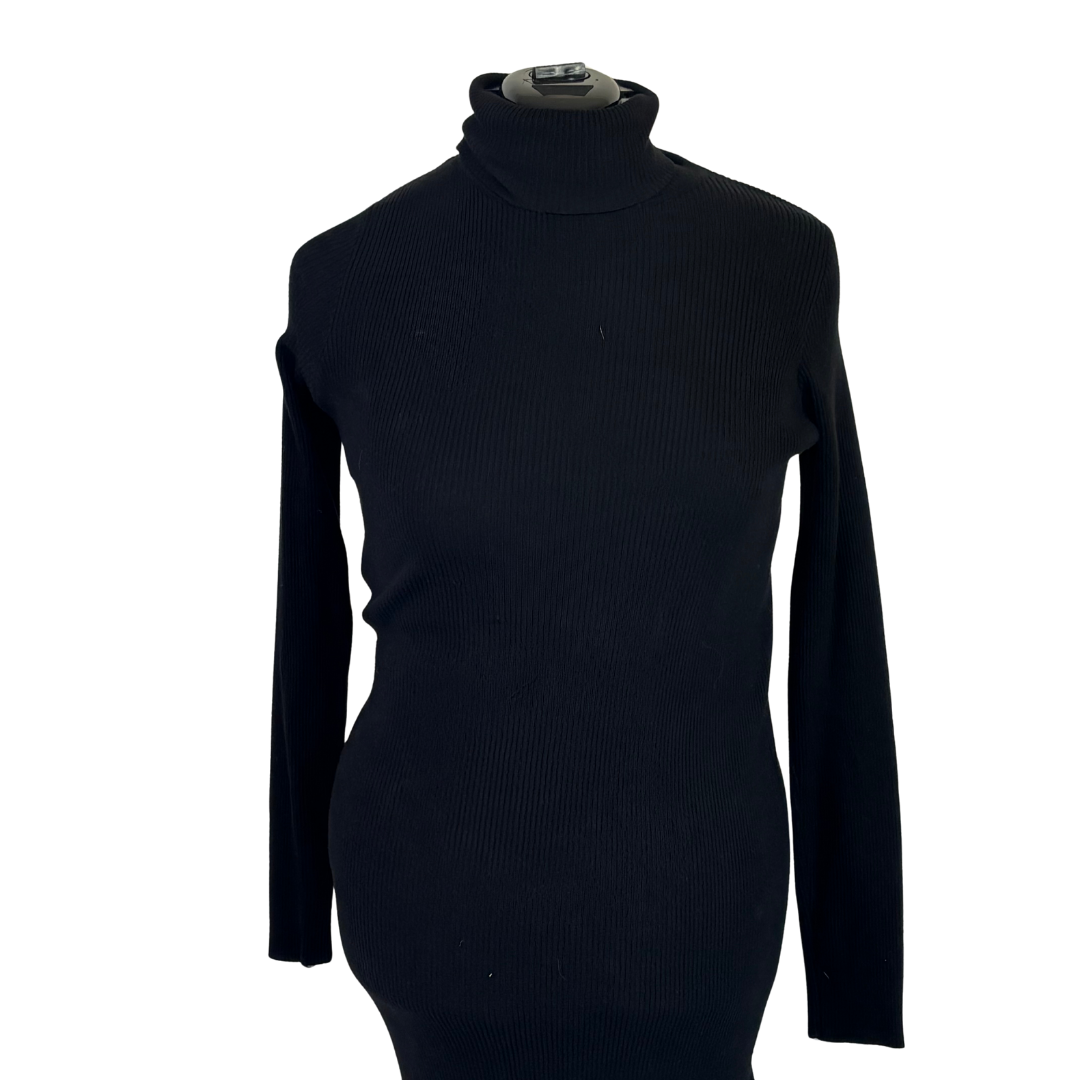 Black Ribbed Turtle Neck Bodycon Sweater Dress