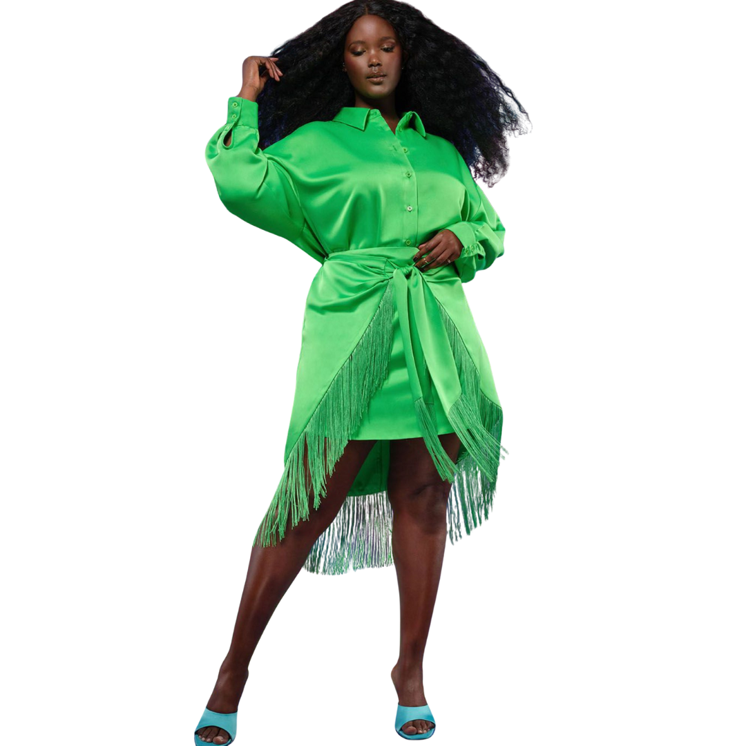 Eloquii Green Fringe Satin Skirt