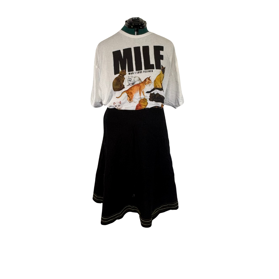 Vintage Navy Bell Skirt with Green Striped Hem