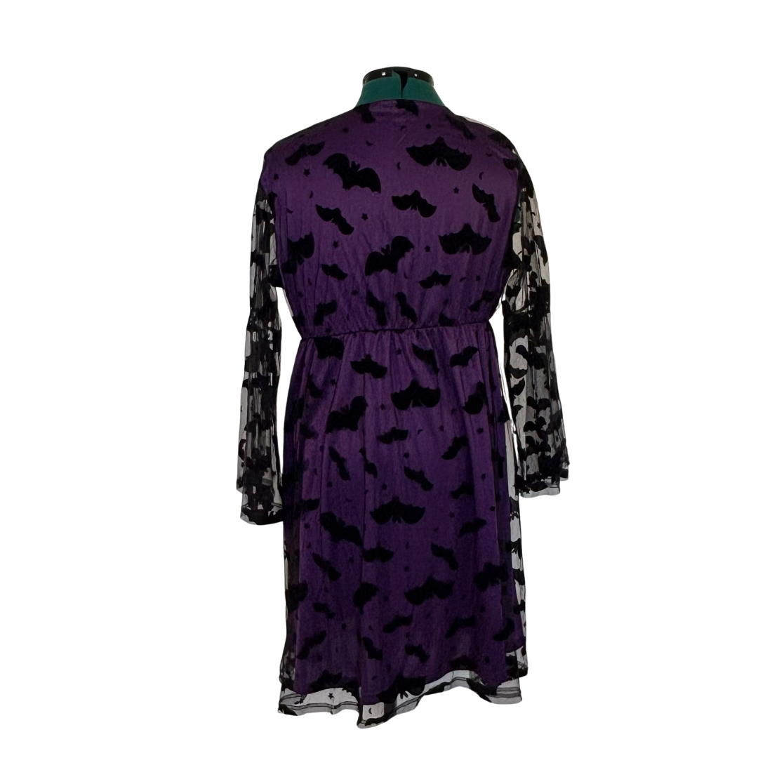 Bloomchic Purple/ Black Bat Print Lace Overlay Dress