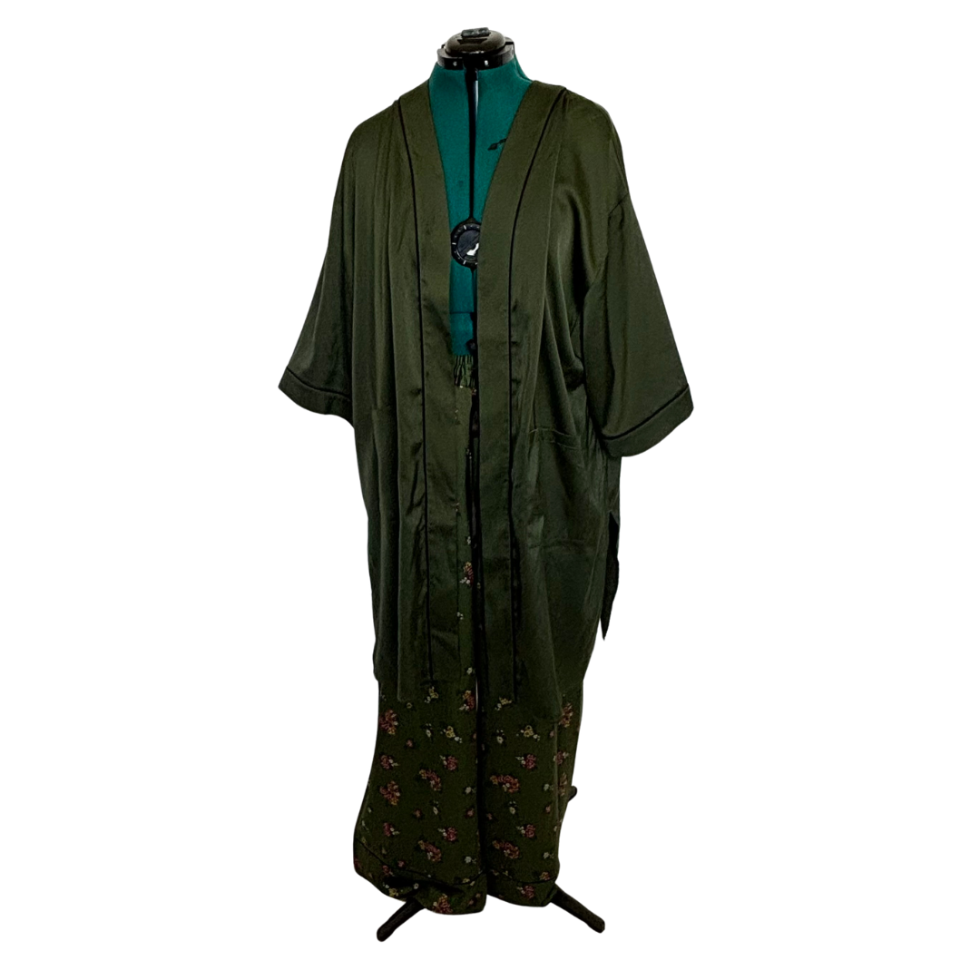 Two Piece Green Duster and Wide Leg Pant Set