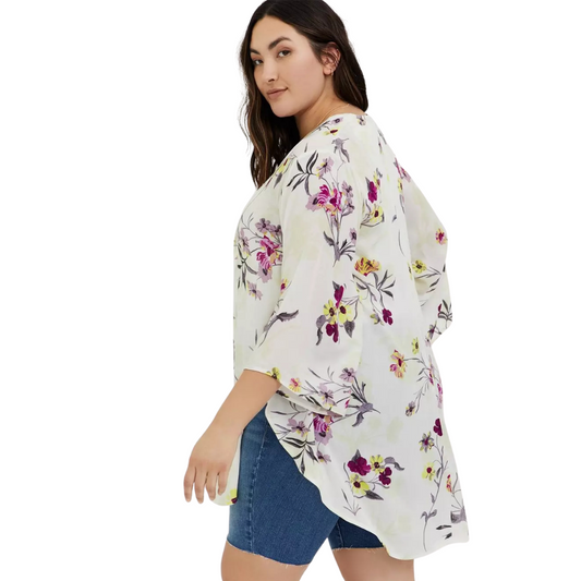Torrid White Floral Open Front Cardigan