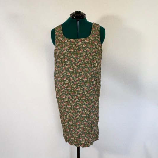 Vintage Green Floral Sleeveless Dress
