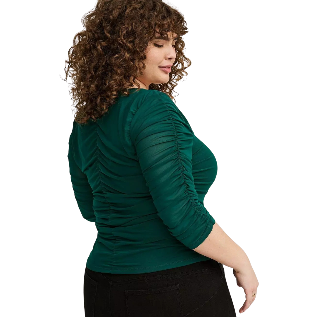 Torrid Green Mesh Overlay Sweetheart Neck Long Sleeve Top
