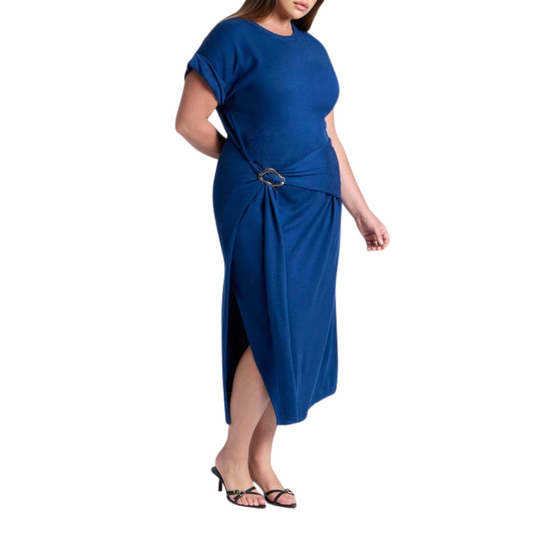 Eloquii Navy Knit Midi Dress with Wrap Belt NWT