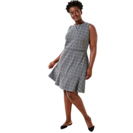 Grey and Pink Windowpane Plaid Sleeveless A-Line Dress