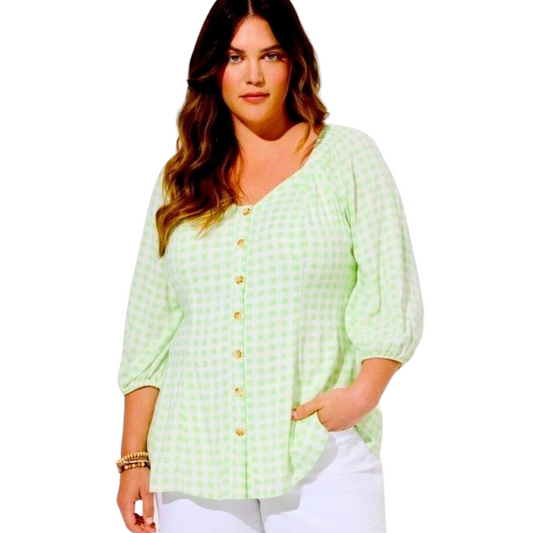Torrid Green and White Gingham Flowy Top NWT