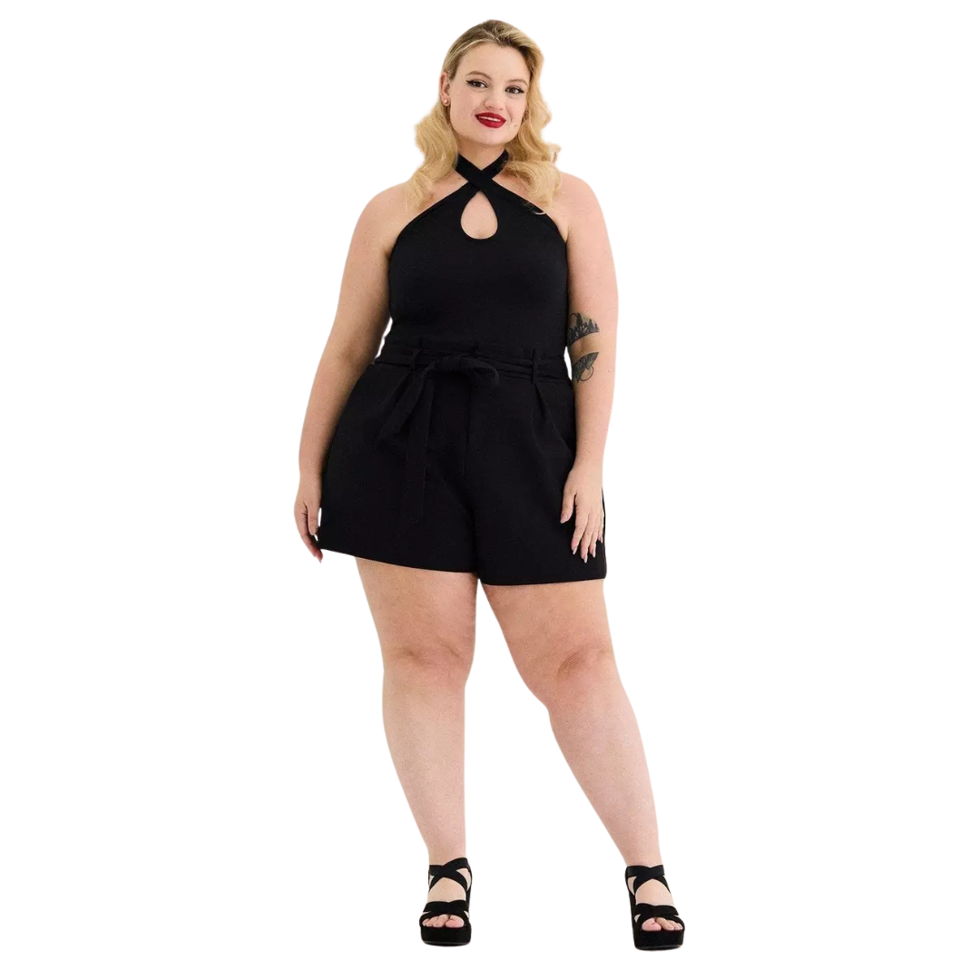 Torrid Retro Chic Black Cross Neck Halter Top